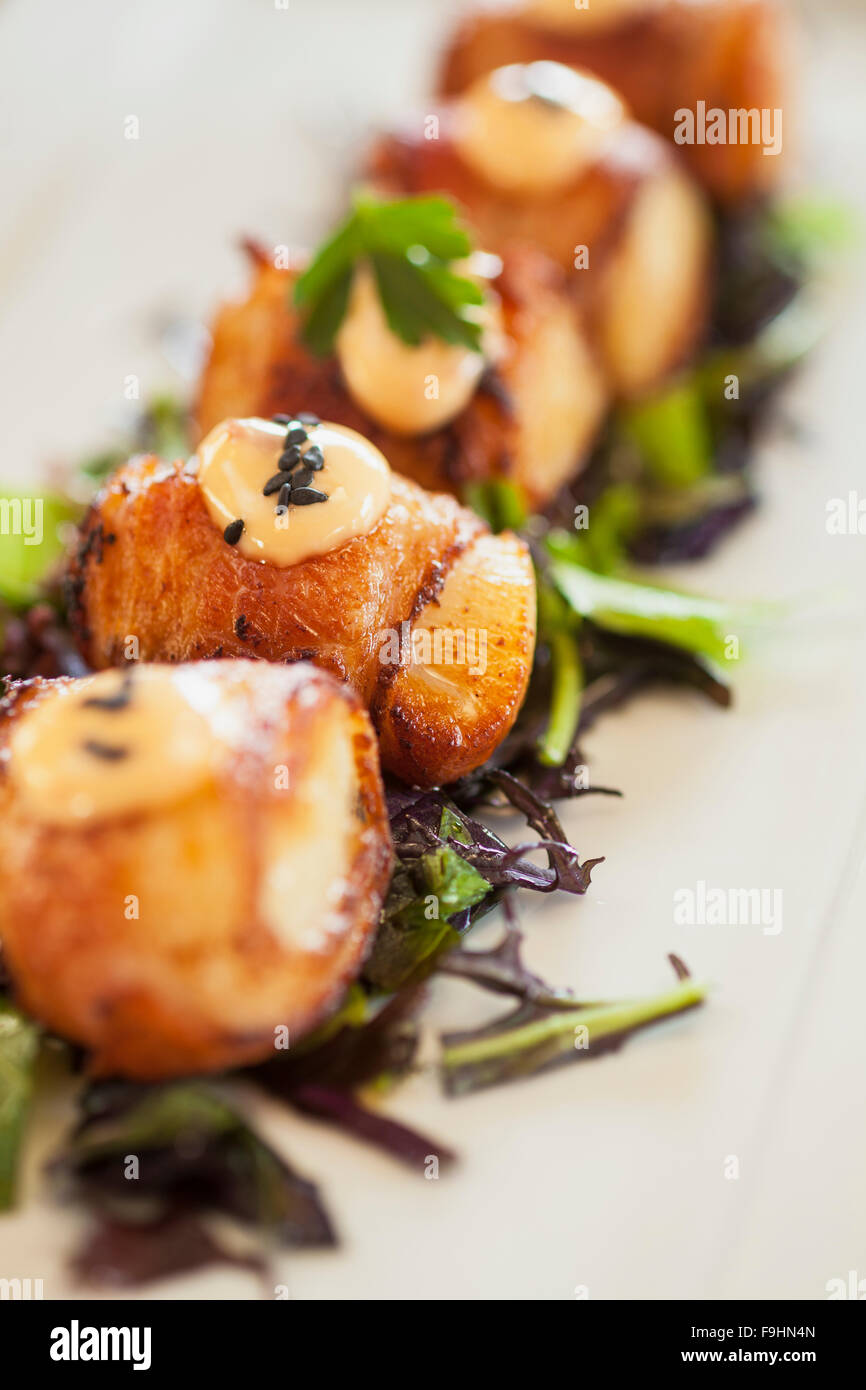 baconwrapped diver scallops, Succulent Cafe, Solvang, California Stock