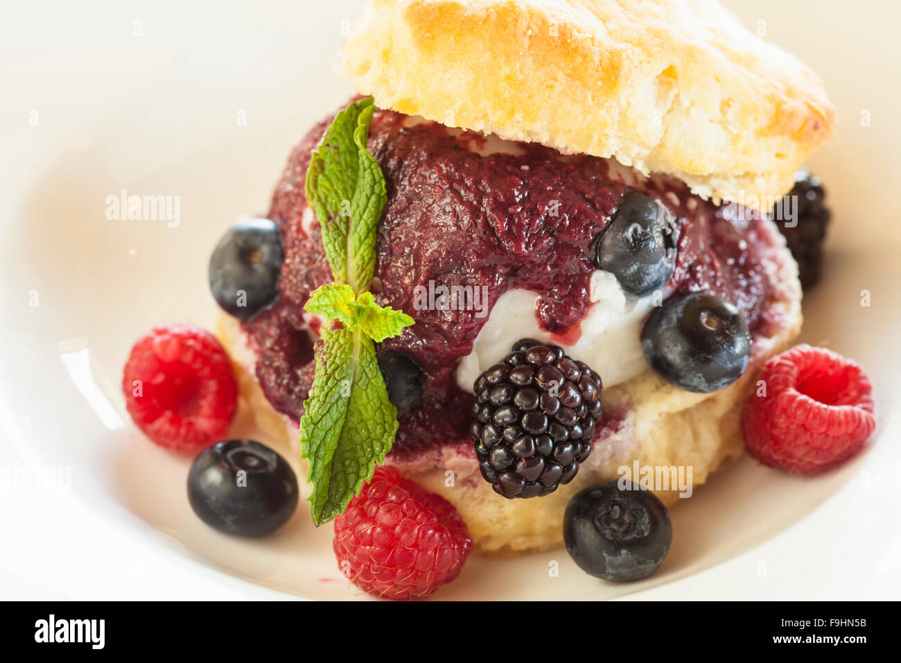 mixed berry shortcake, Succulent Cafe, Solvang, California Stock Photo