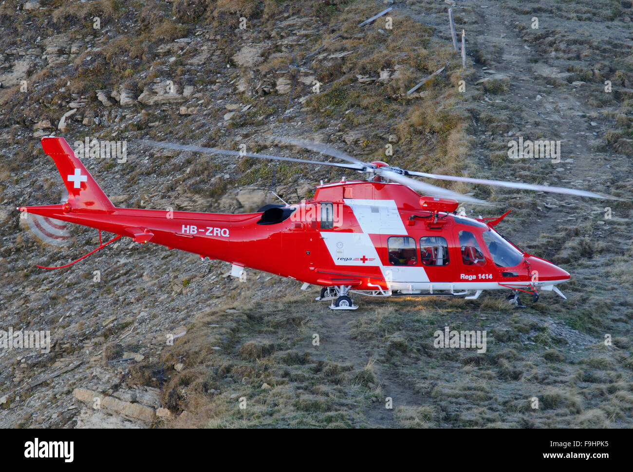 Rega - Swiss Air Ambulance Agusta Westland AW-109 Helicopter Stock Photo
