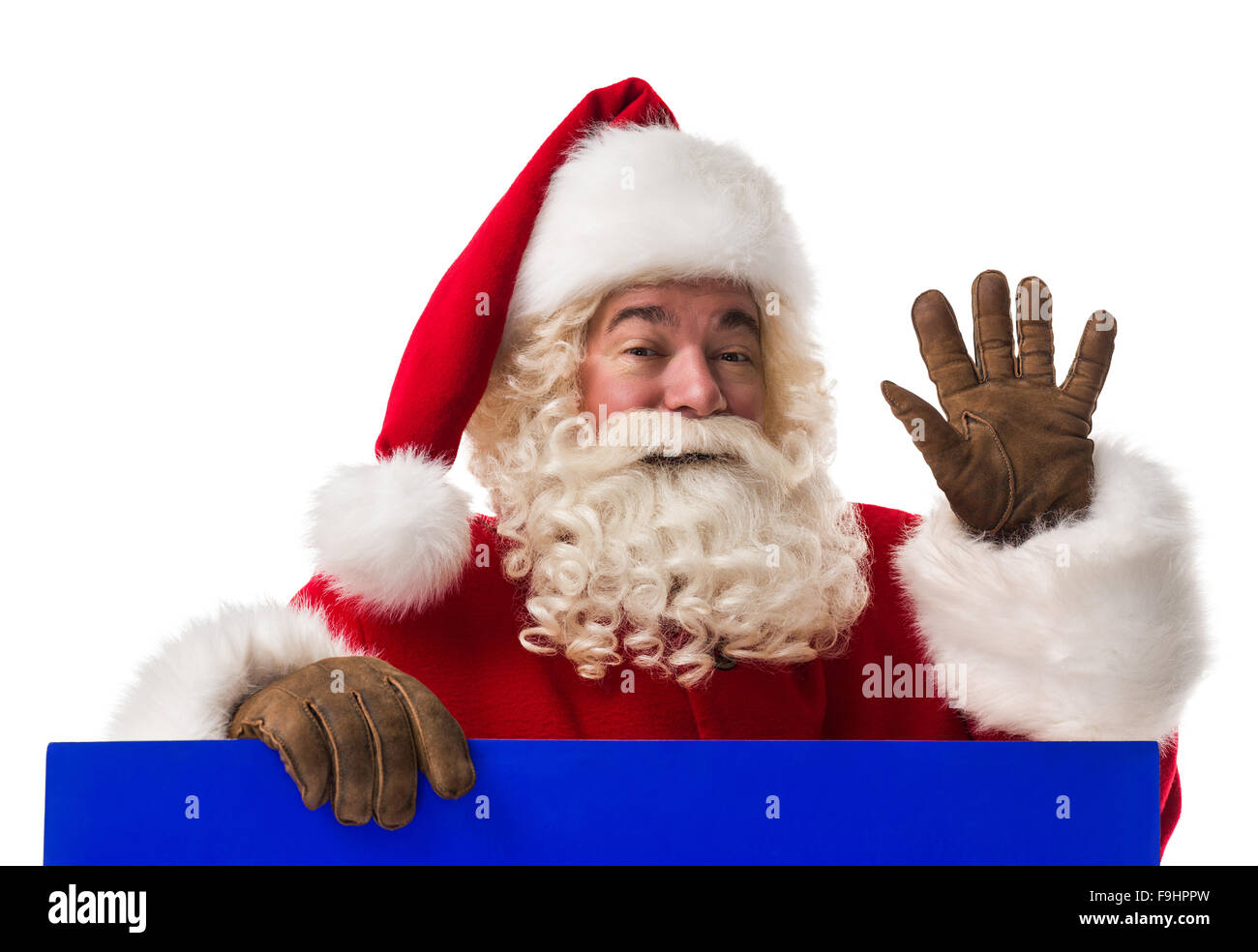 Santa Claus holding white blank sign Closeup Portrait. Isolated on ...