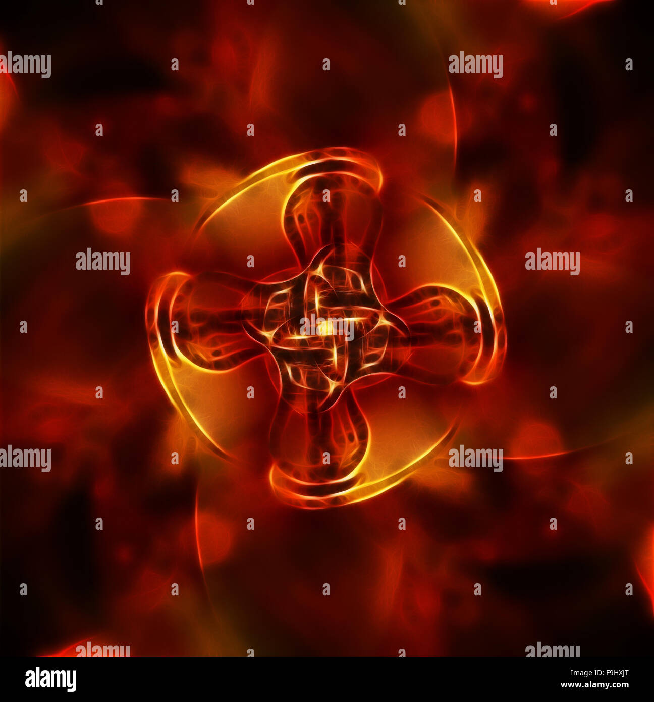 colorful mandala on a fractal effect on red fire background Stock Photo ...
