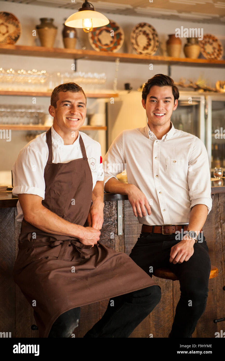 chef Julian Martinez and general manager Jesse Gady, Barbareno Restaurant, Santa Barbara, California Stock Photo