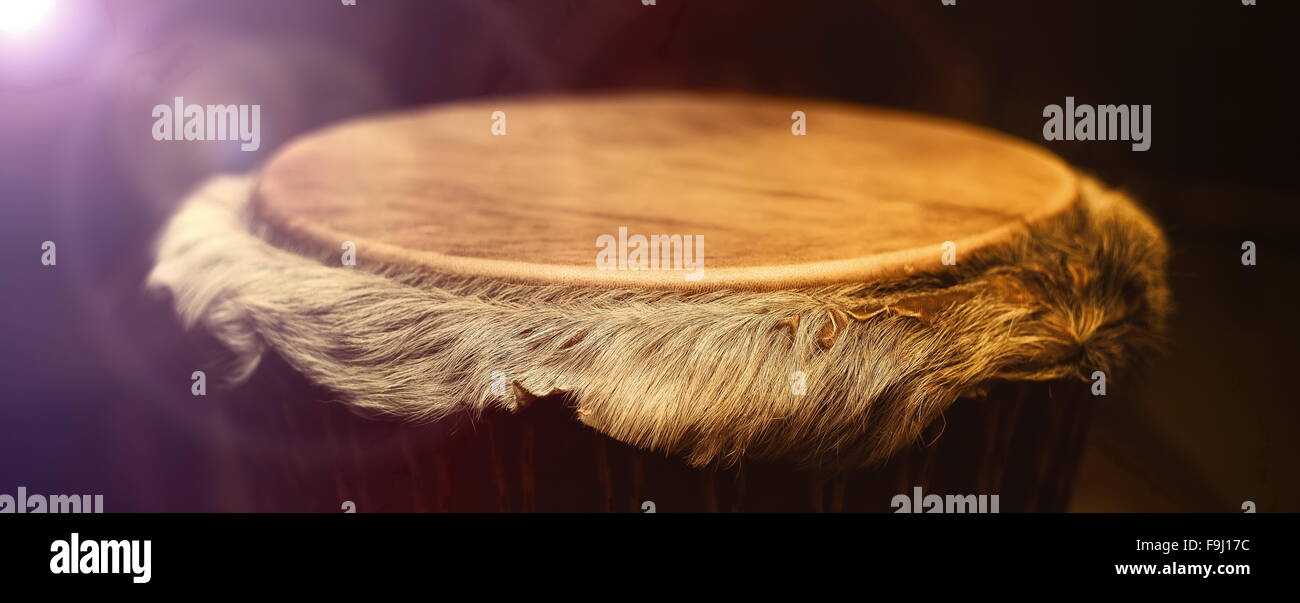 Original african djembe drum with leather lamina with beautiful hair in