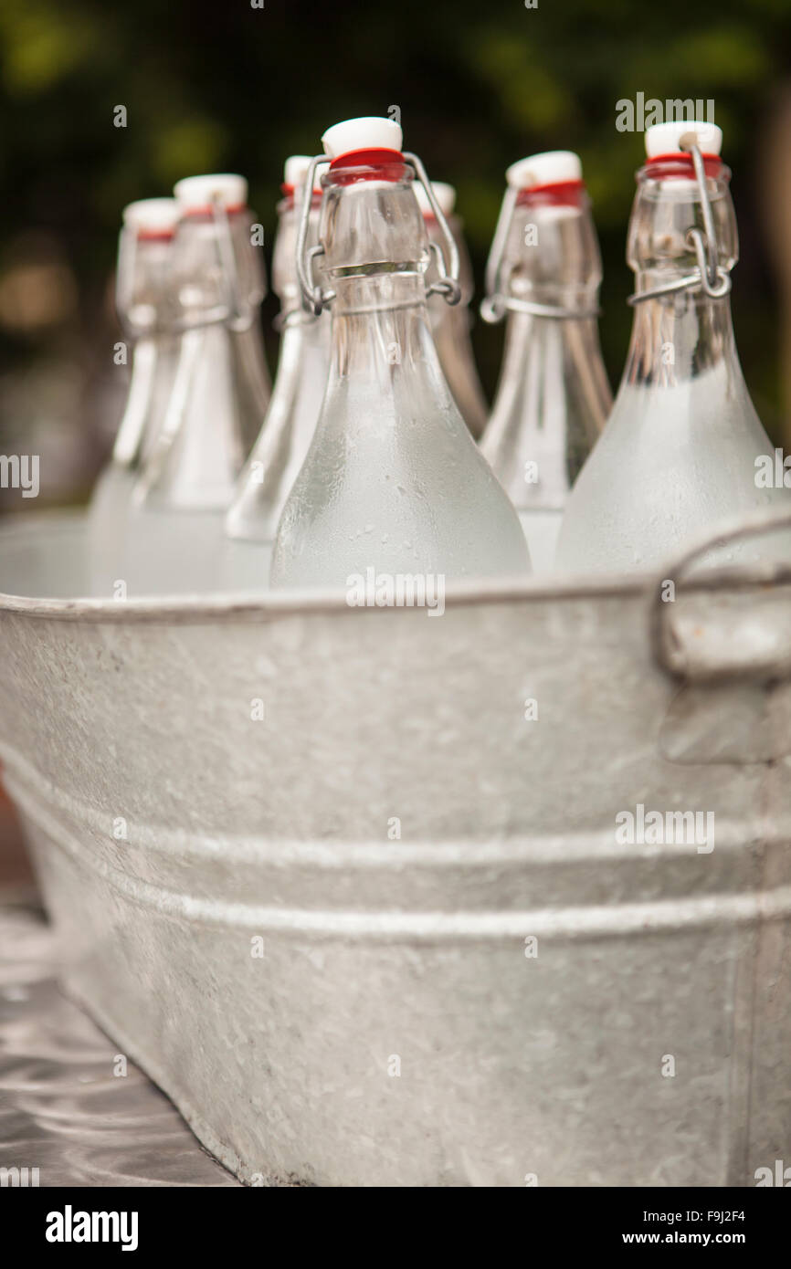 bottles of chilled water, Santa Barbara, California Stock Photo