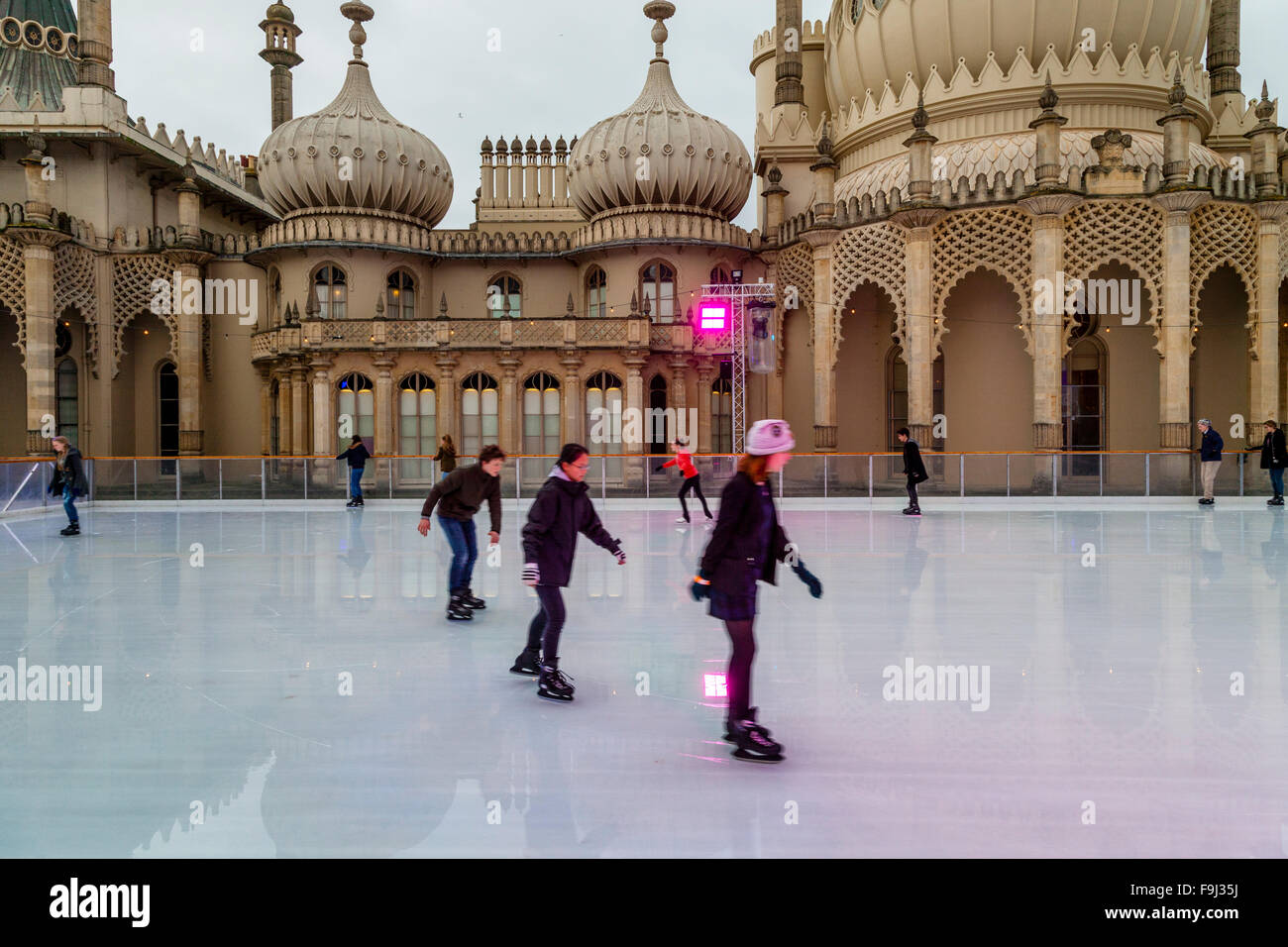 Young People Skating On The Ice Rink Outside The Royal Pavilion