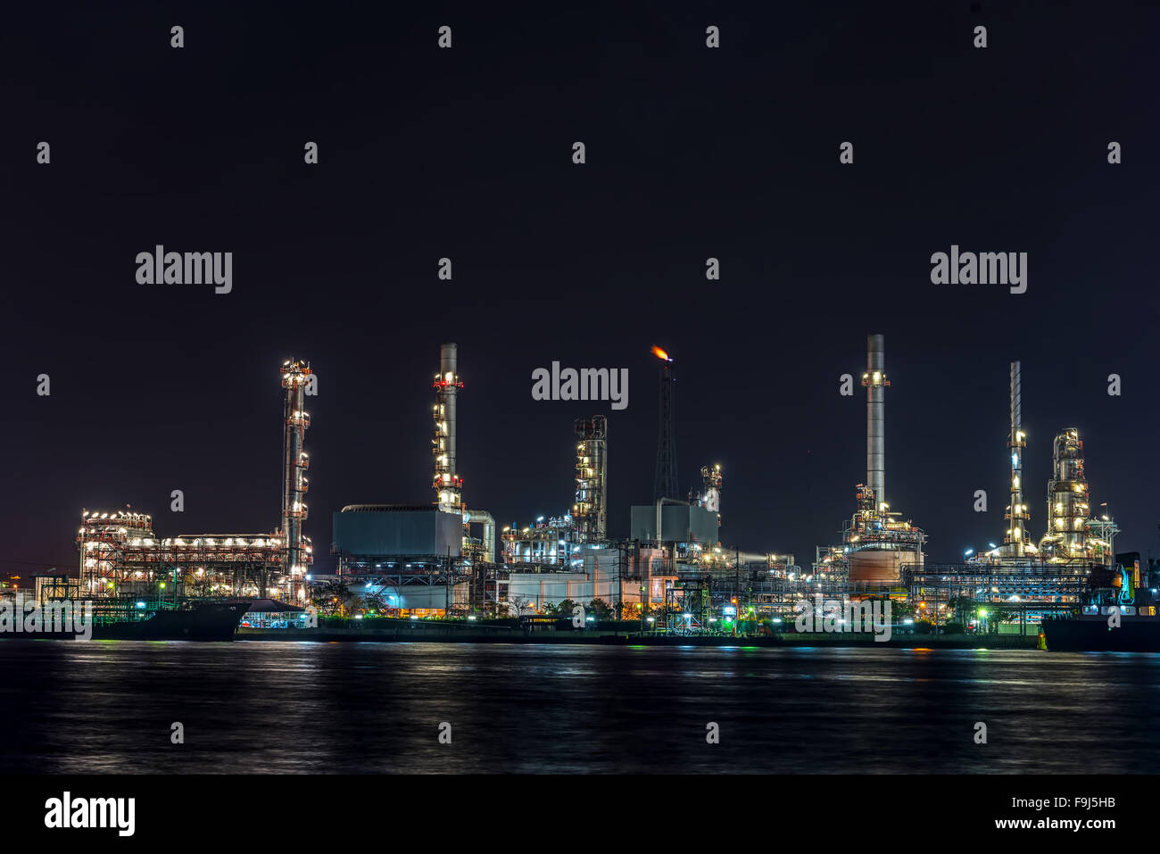 refinery at Night in city Stock Photo