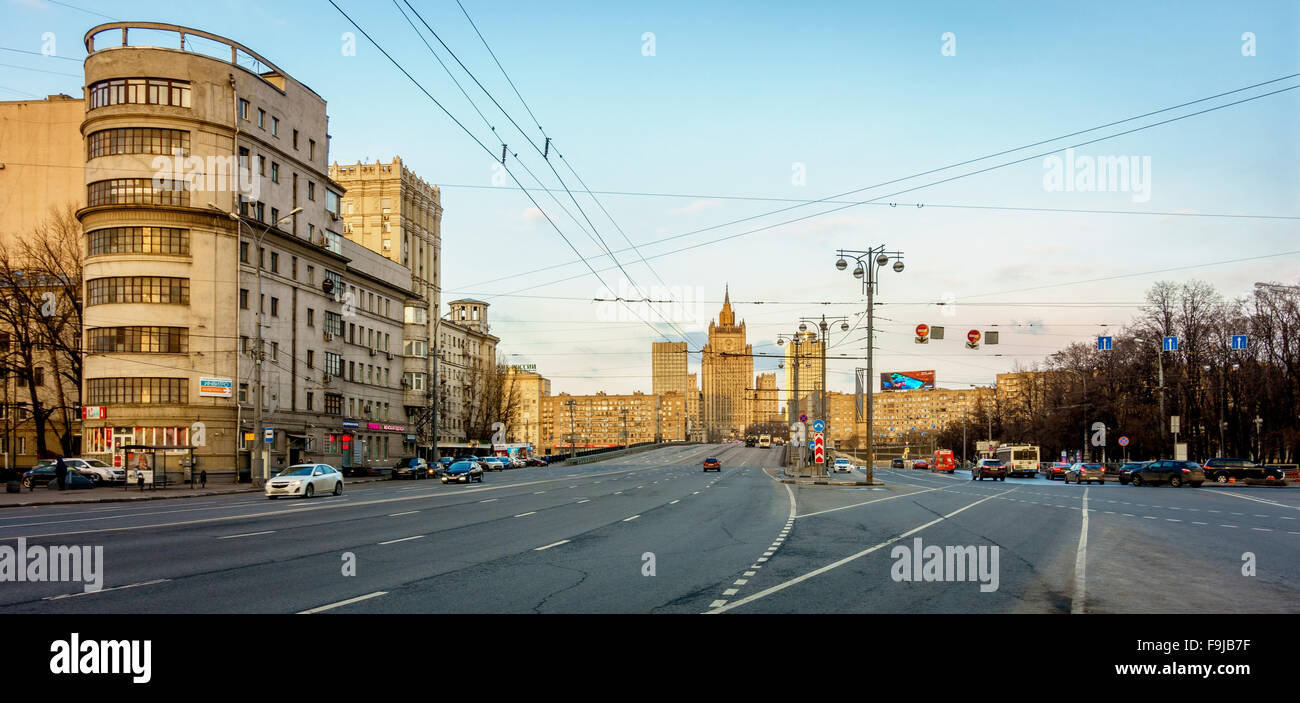 Borodinskiy Most Street and the Ministry of Foreign Affairs building in Moscow, Russia Stock Photo