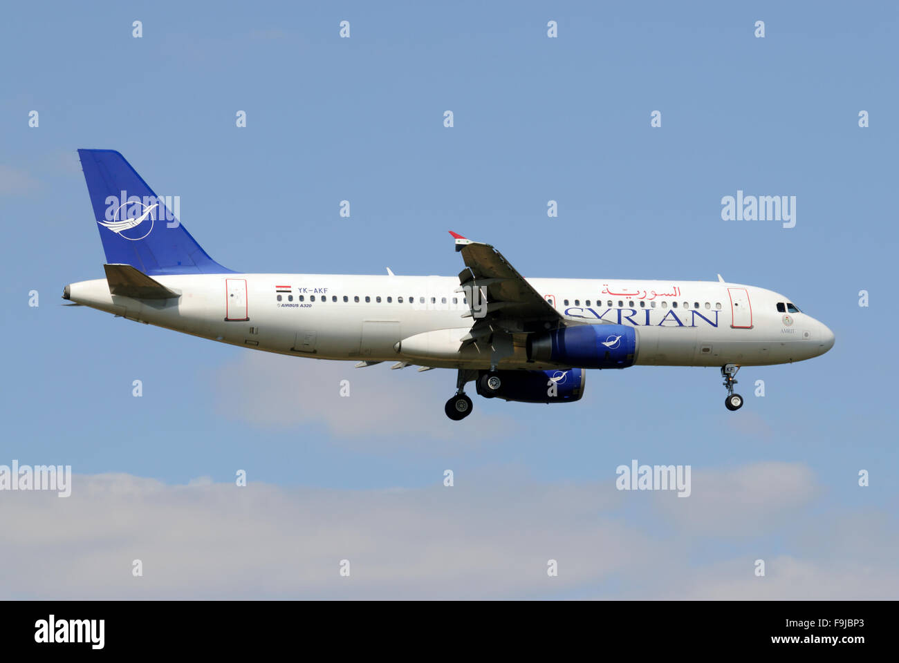 Syrian Air Airbus A320 during Final Approach Stock Photo