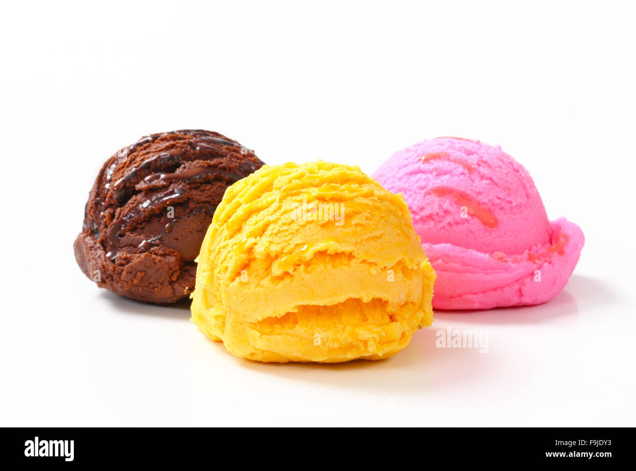 Three scoops of ice cream studio shot Stock Photo Alamy