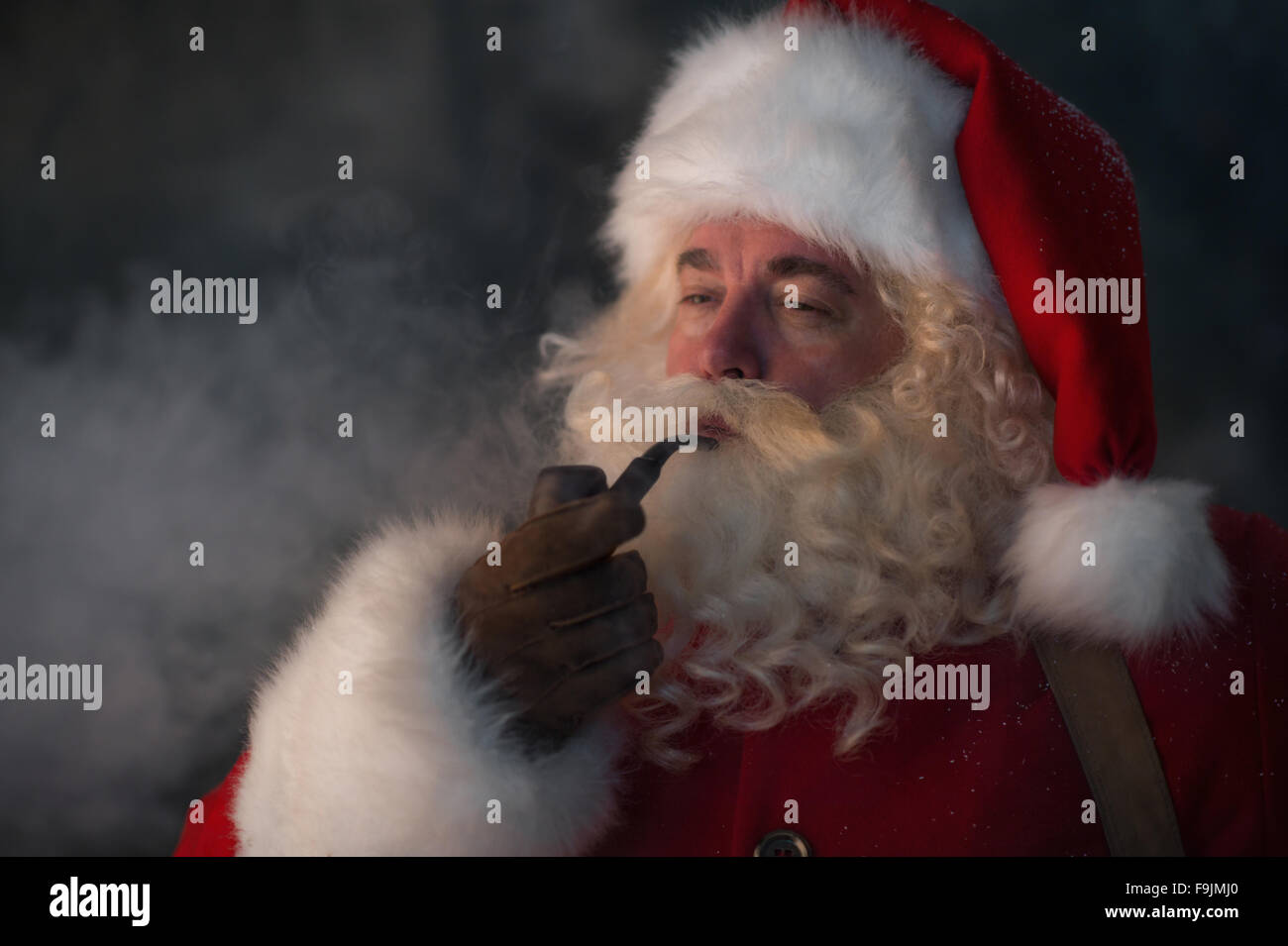 Santa Claus Smoking Closeup Portrait Stock Photo