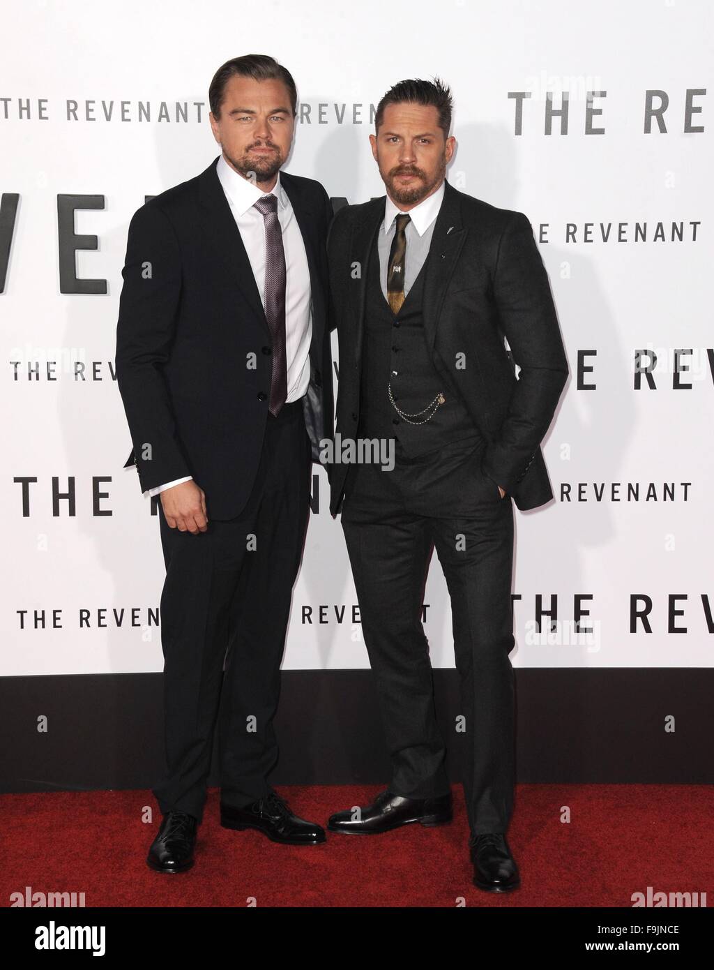 Los Angeles, CA, USA. 16th Dec, 2015. Leonardo Dicaprio, Tom Hardy at arrivals for THE REVENANT World Premiere, TCL Chinese 6 Theatres (formerly Grauman's), Los Angeles, CA December 16, 2015. Credit:  Dee Cercone/Everett Collection/Alamy Live News Stock Photo