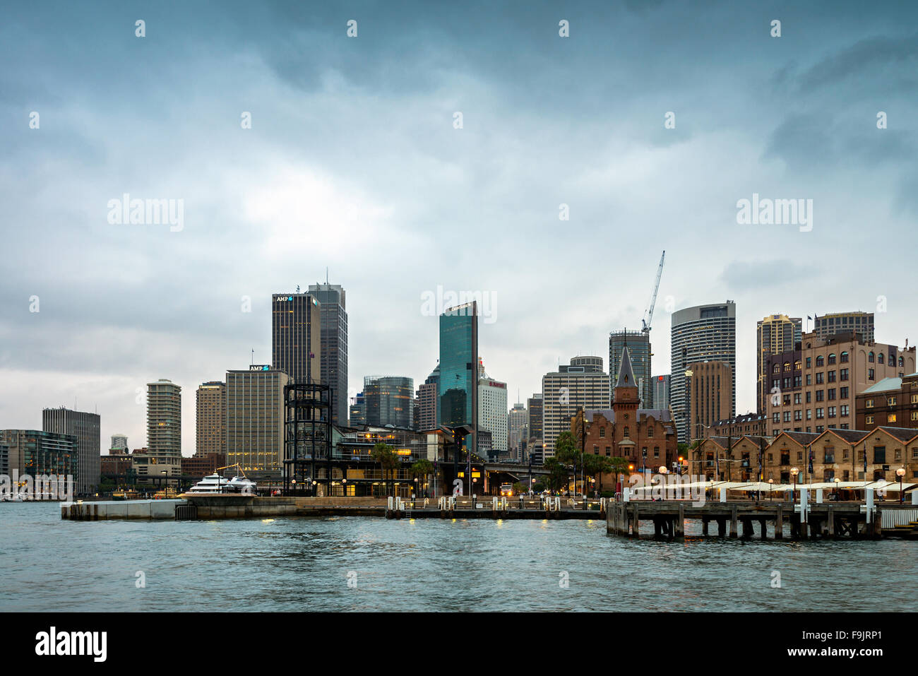 Sydney, Australia - November 7, 2015:  Campbells Cove towards Campbells Wharf and the former warehouses at The Rocks. Stock Photo