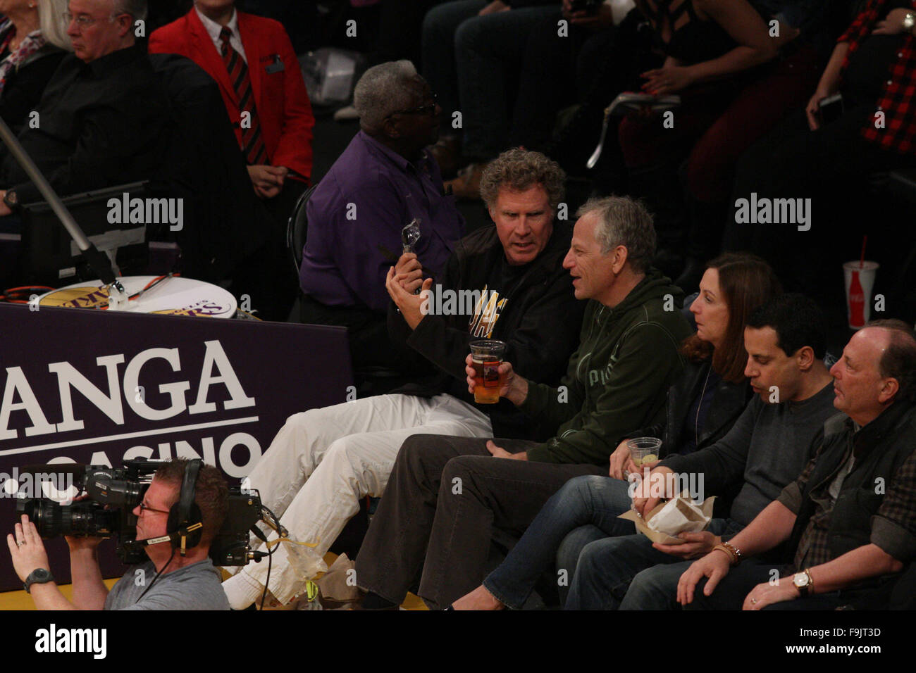 Celebrities out at the Lakers game at Staples Center. The Los Angeles Lakers defeated the Detroit Pistons by the final score of 95-85  Featuring: Will Ferrell Where: Los Angeles, California, United States When: 15 Nov 2015 Stock Photo