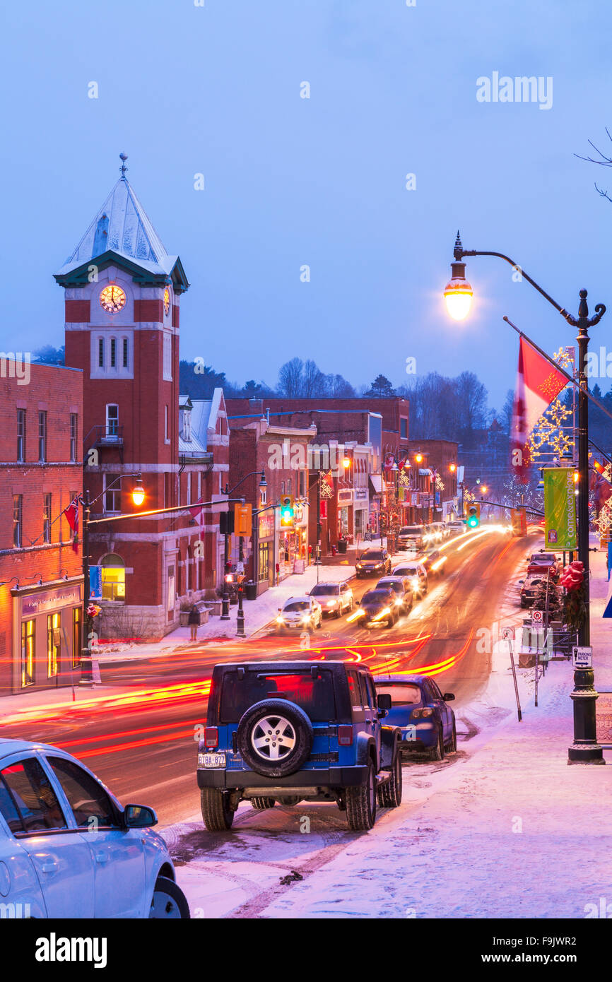 Downtown Bracebridge under a fresh blanket of snow along Manitoba