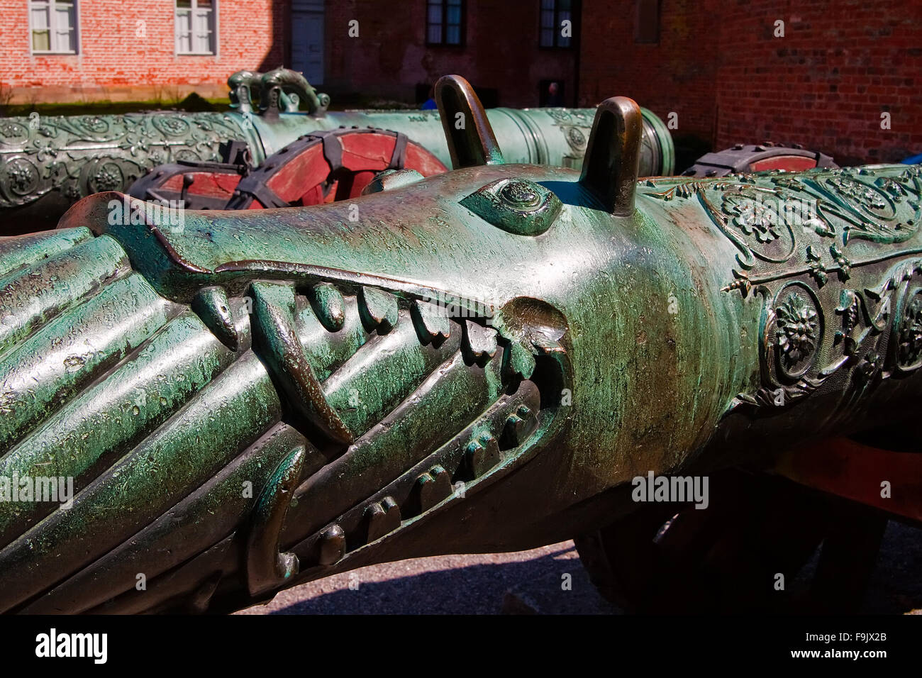 Old Russian cannon in the castle of Gripsholm Stock Photo