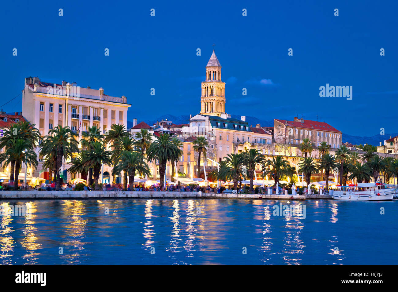 Colorful split waterfront evening view, Dalmatia, Croatia Stock Photo