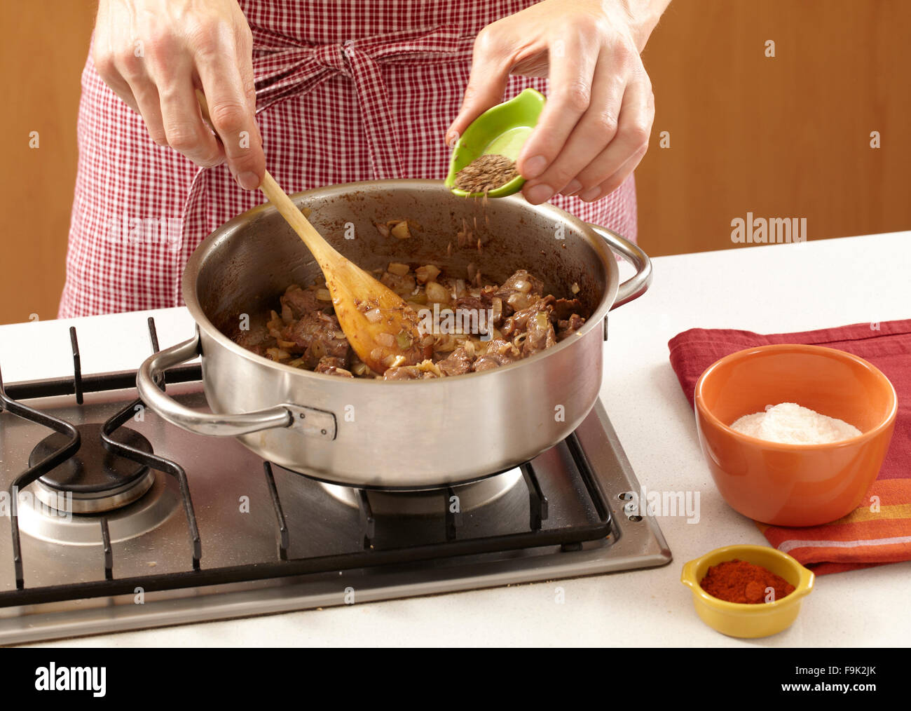 Beef and chanterelle goulash + steps Stock Photo Alamy