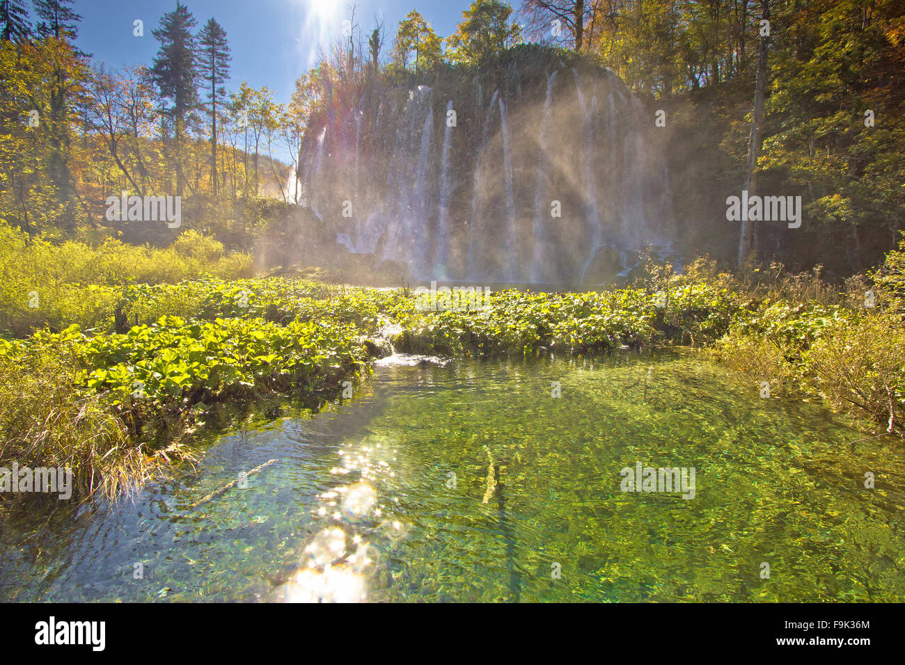 Plitvice lakes national park splashing watefrall, Croatia Stock Photo