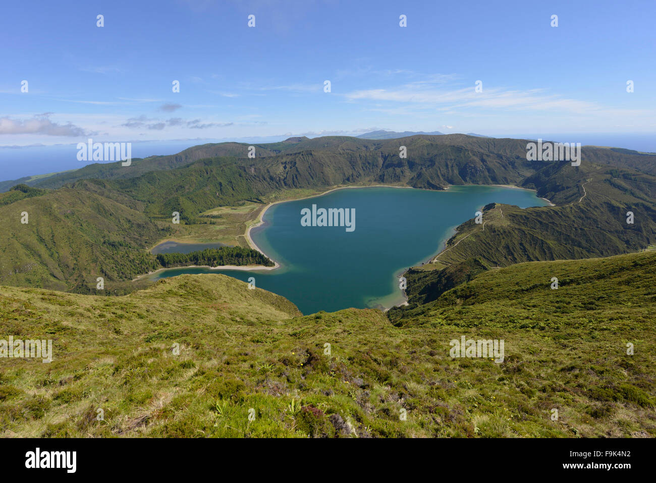 Lagoa do Fogo is a crater lake within the Agua de Pau Massif stratovolcano  in the center of the island of Sao Miguel in the Portuguese archipelago of  Stock Photo - Alamy