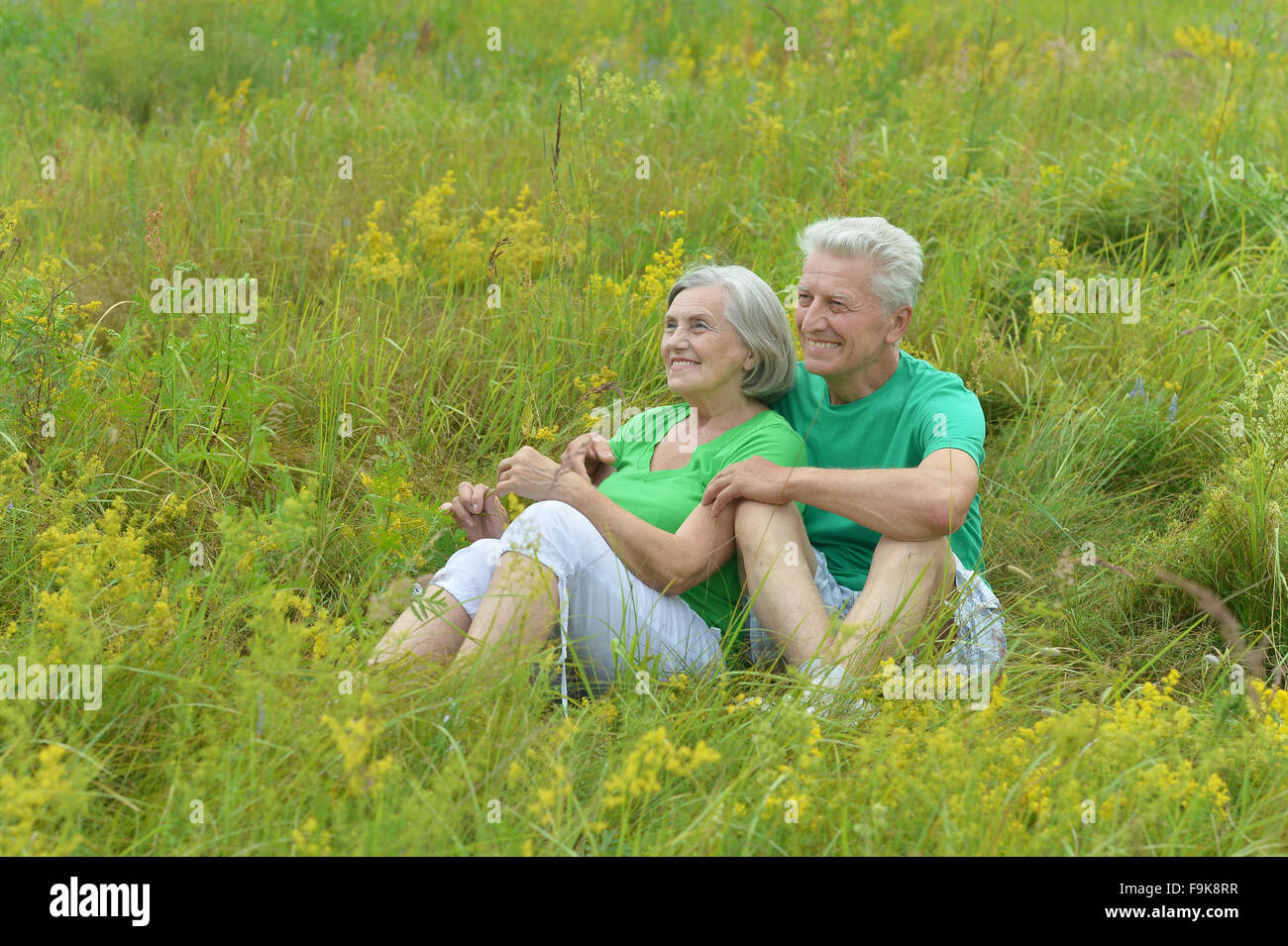 Happy mature couple in summer park Stock Photo