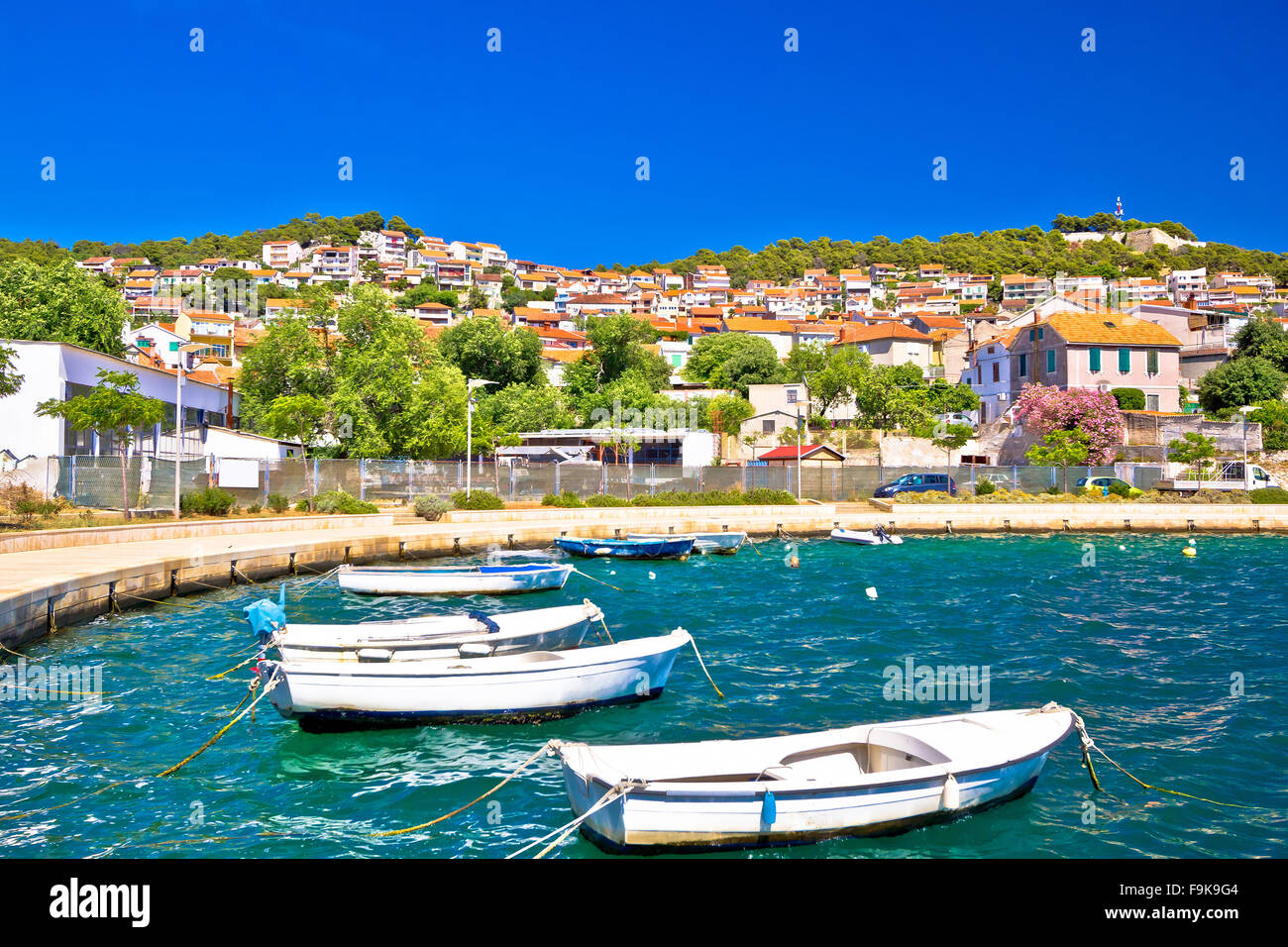 City of Sibenik colorful coast, Dalmatia, Croatia Stock Photo