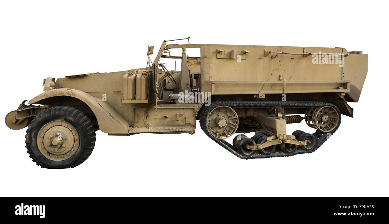 vintage military car isolated on a white background Stock Photo