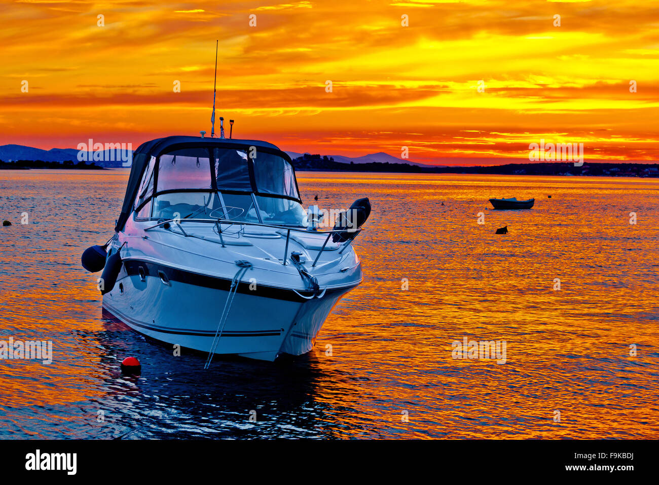 Yacht boat on golden sunset view Stock Photo
