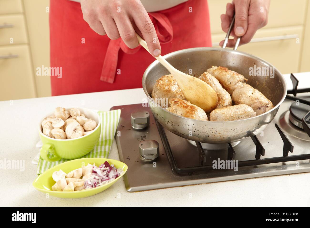 Rolled veal with honeymustard sauce + steps Stock Photo Alamy