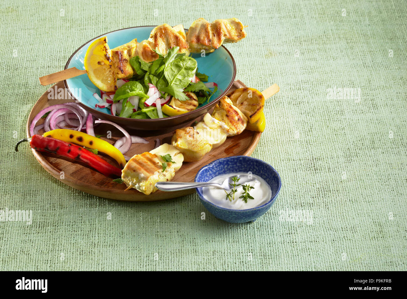 Chicken and halloumi skewers Stock Photo Alamy