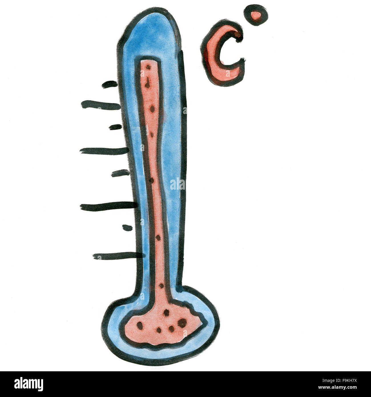 cartoon thermometer isolated on white background cartoon watercolor Stock Photo