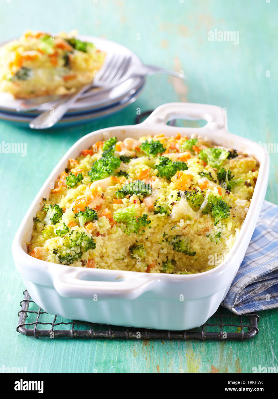 Broccoli and couscous bake Stock Photo Alamy