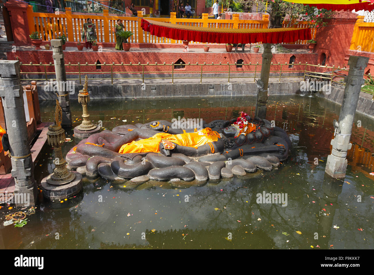 Gaint Statue of Hindu God Vishnu in sleeping position, Budanilkantha, Kathmandu, Nepal. Stock Photo