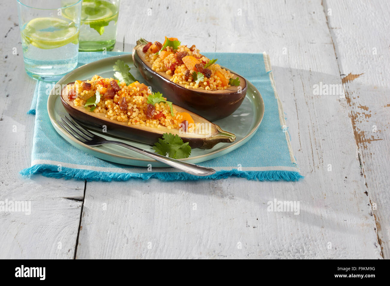 Couscous stuffed aubergine Stock Photo Alamy