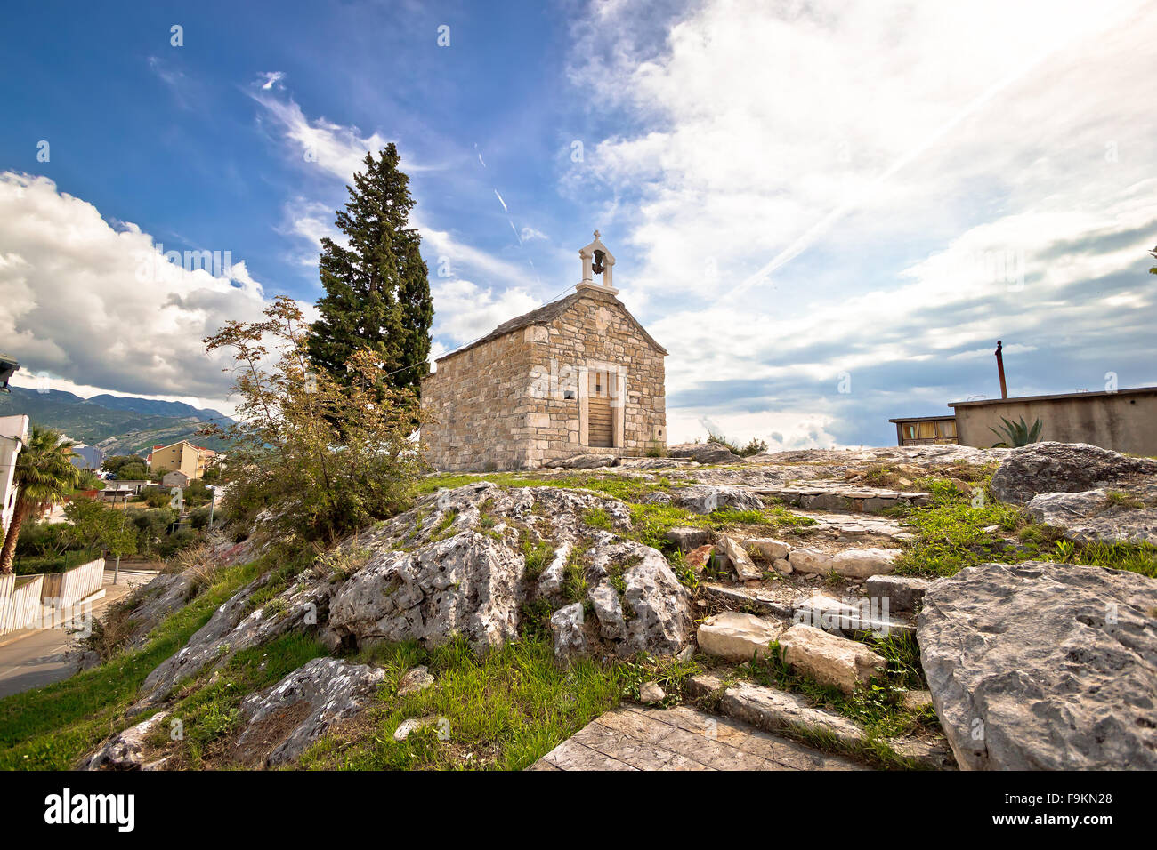 Town of Solin chapel on the rock, Dalmatia, Croatia Stock Photo