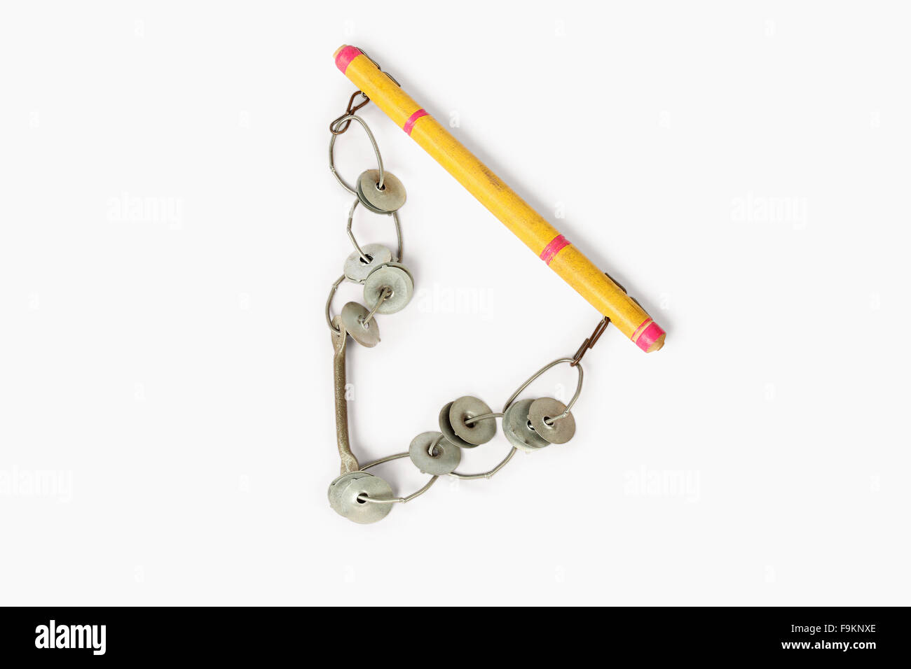 Lezim, a small musical instrument with jingling cymbals, A musical instrument. India Stock Photo