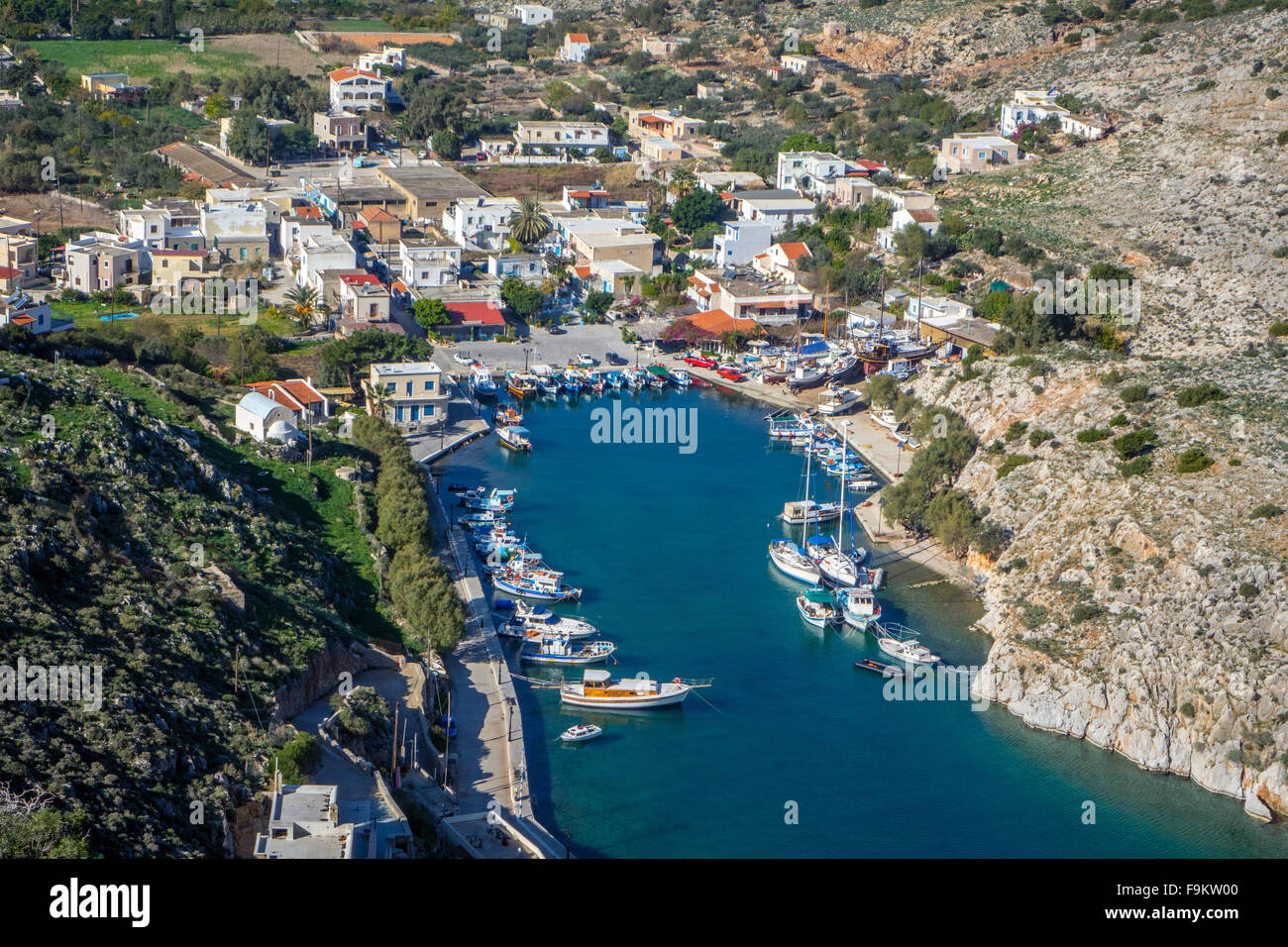 Vathi valley and harbour, harbor, Kalymnos Greece Stock Photo