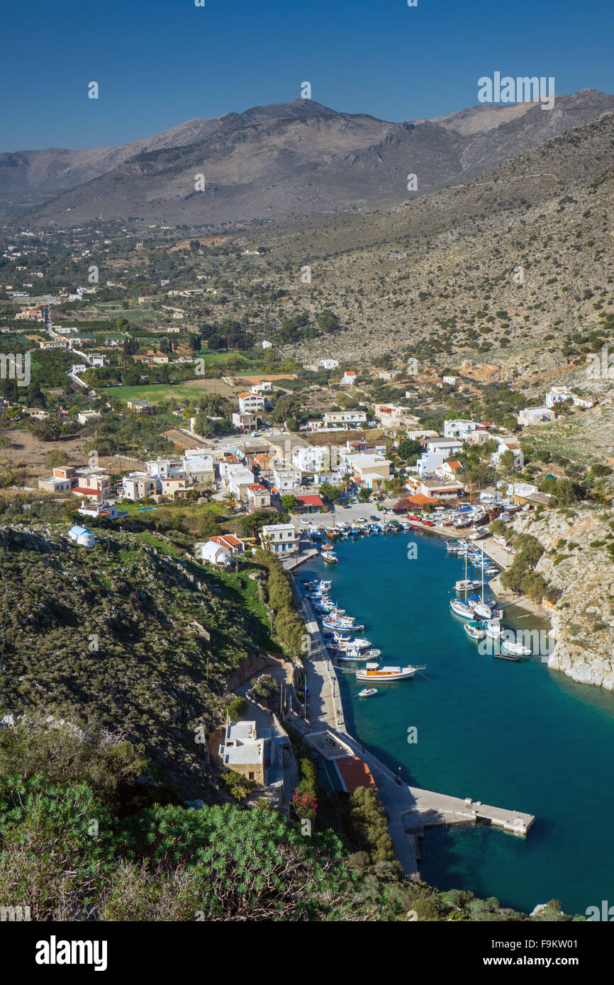 Vathi valley and harbour, harbor, Kalymnos Greece Stock Photo