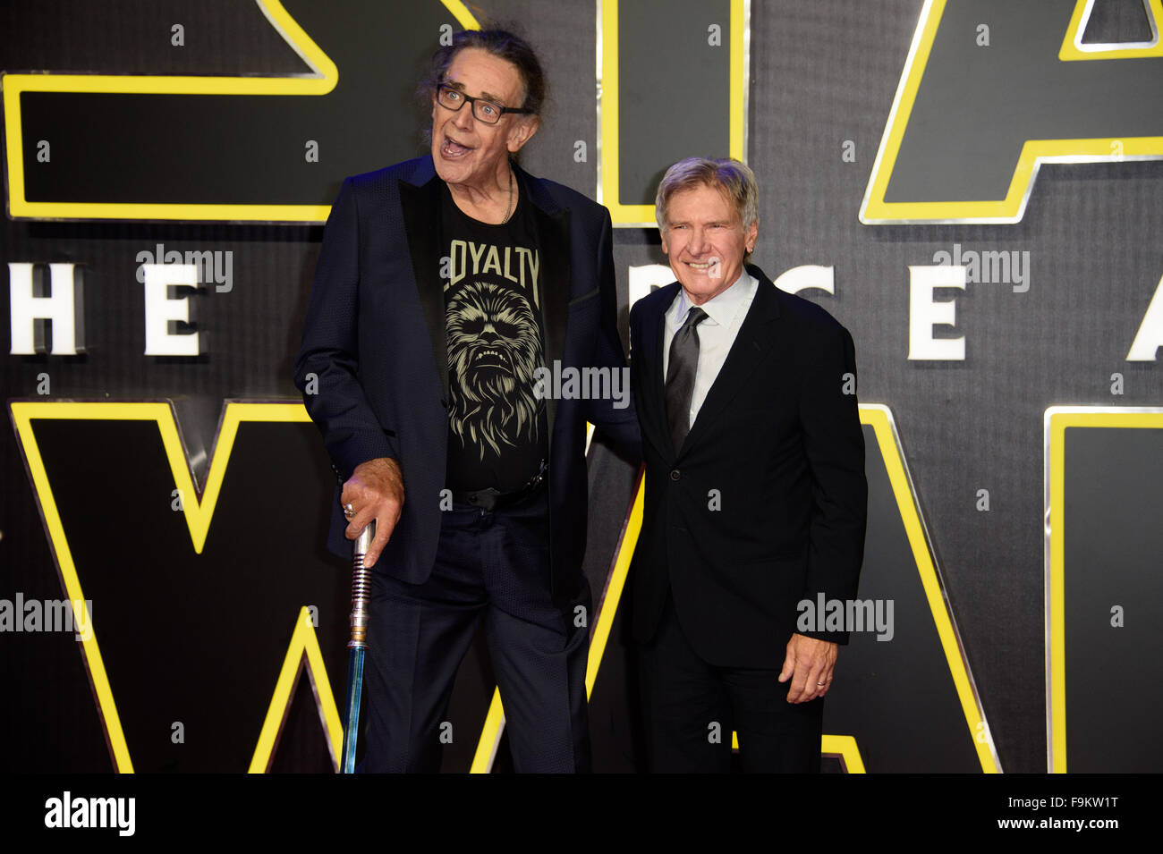 Peter Mayhew and Harrison Ford at the 'Star Wars: The Force Awakens ' premiere in London Stock Photo