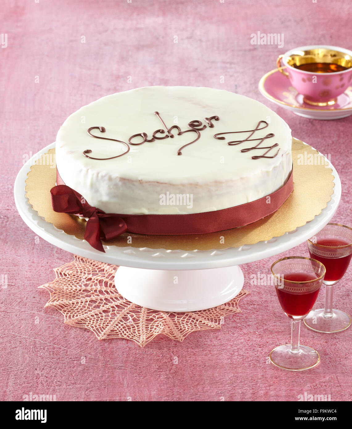 White Sachertorte + steps Stock Photo - Alamy