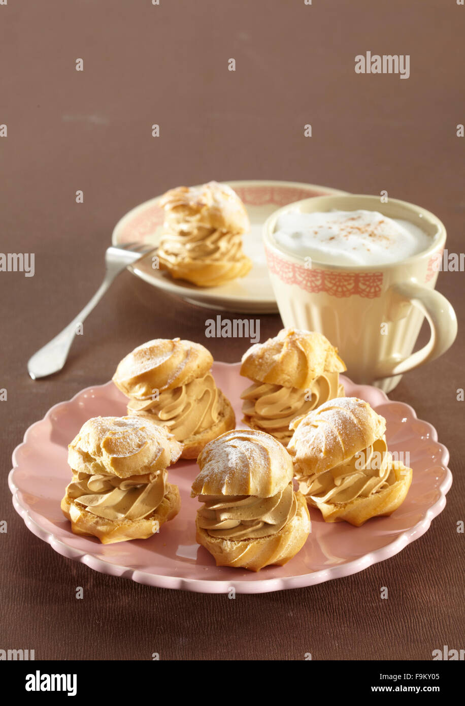 Coffee cream puffs Stock Photo Alamy