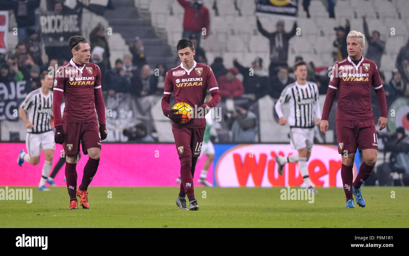 Turin, Italy. 16th Dec, 2015. Andrea Belotti (left), Daniele Baselli (center) and Maxi Lopez (right) are disappointed during the Italy Cup match between Juventus FC and Torino FC. © Nicolò Campo/Pacific Press/Alamy Live News Stock Photo