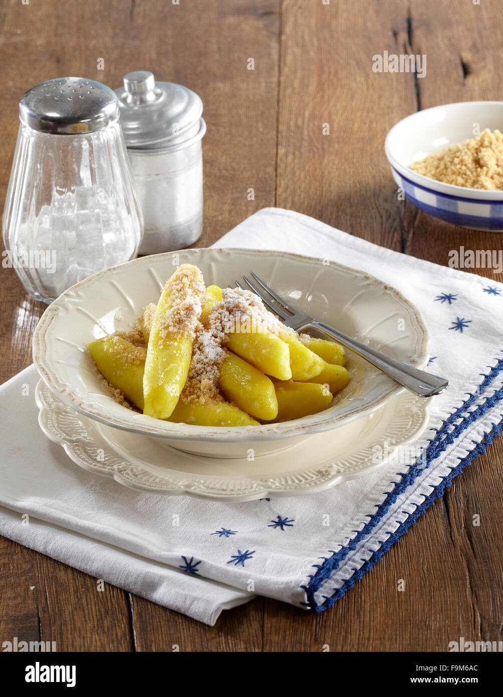 Potato dumplings with butter crumb Stock Photo Alamy