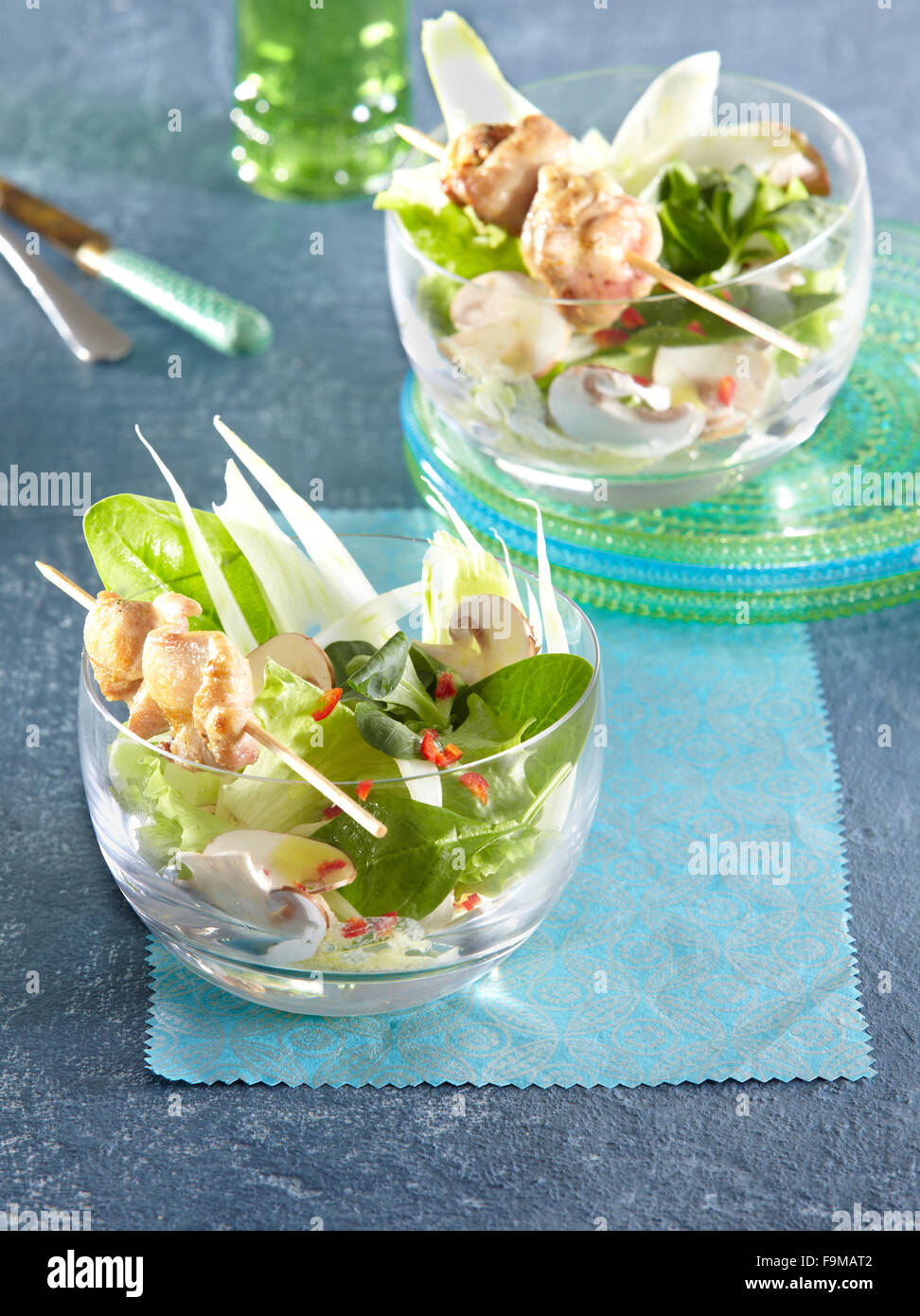 Salad with fennel and chicken skewers Stock Photo Alamy