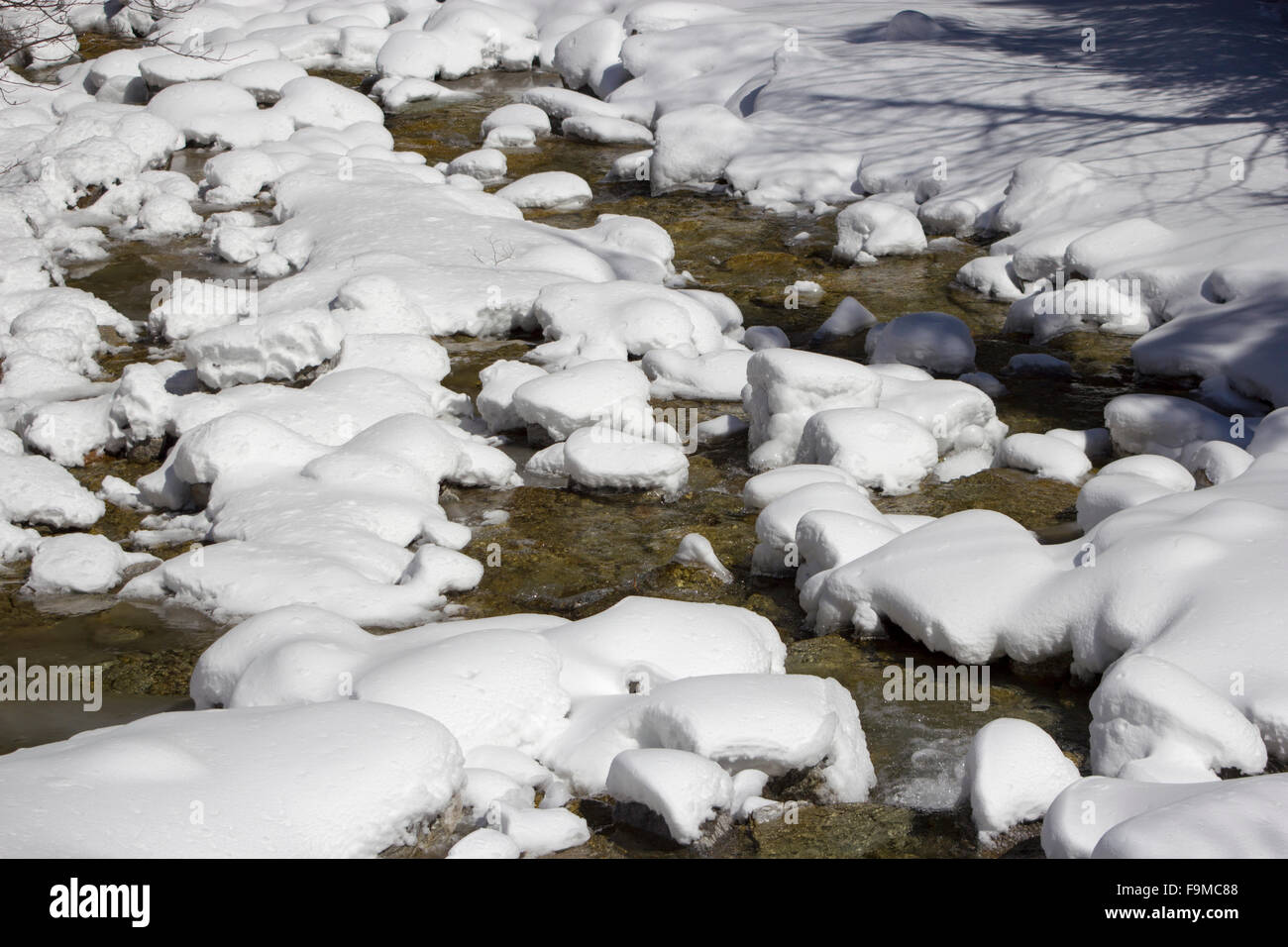 melting snows in spring mountains with crystal clear water Stock Photo