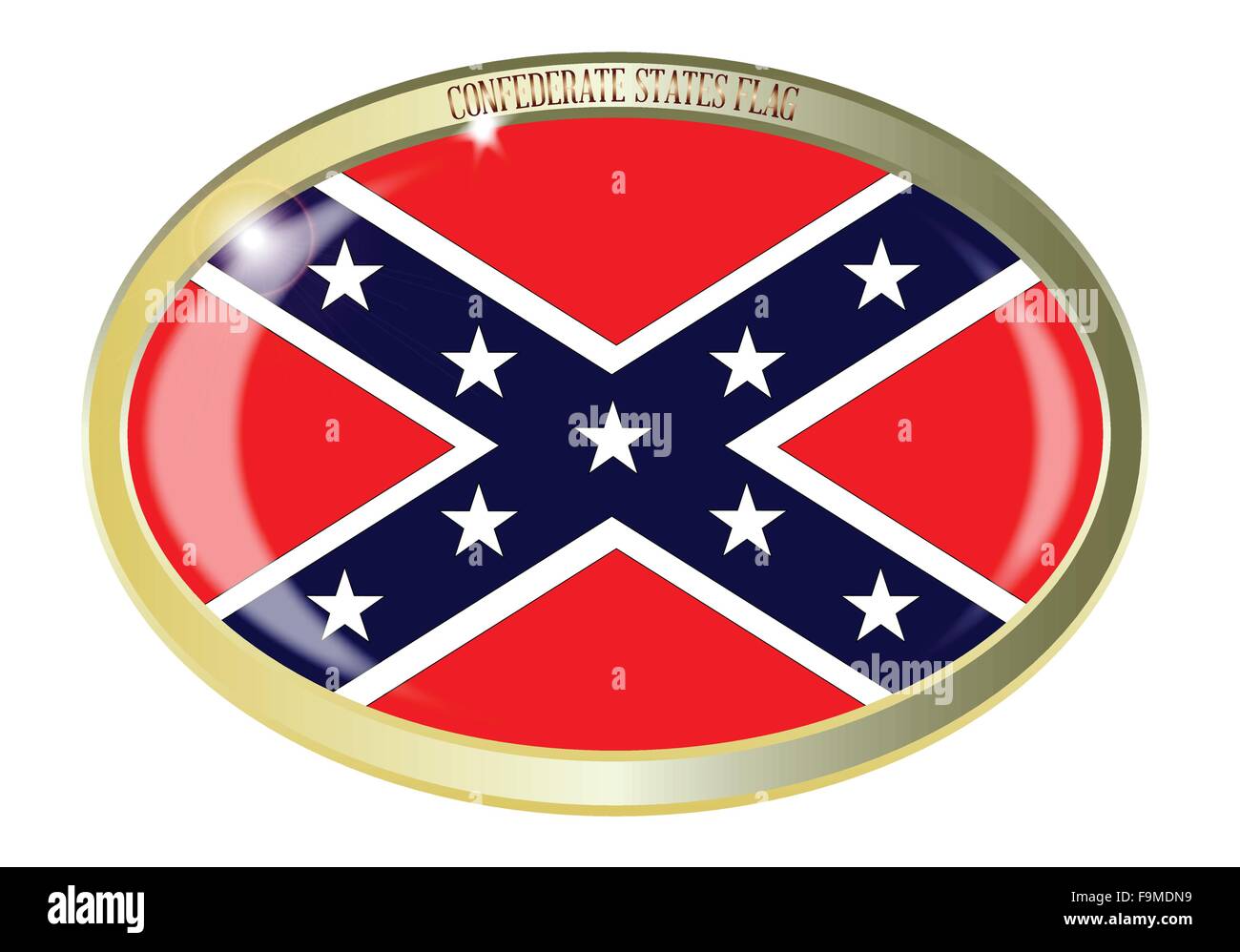 Oval metal button with the Confederate States flag isolated on a white background Stock Vector