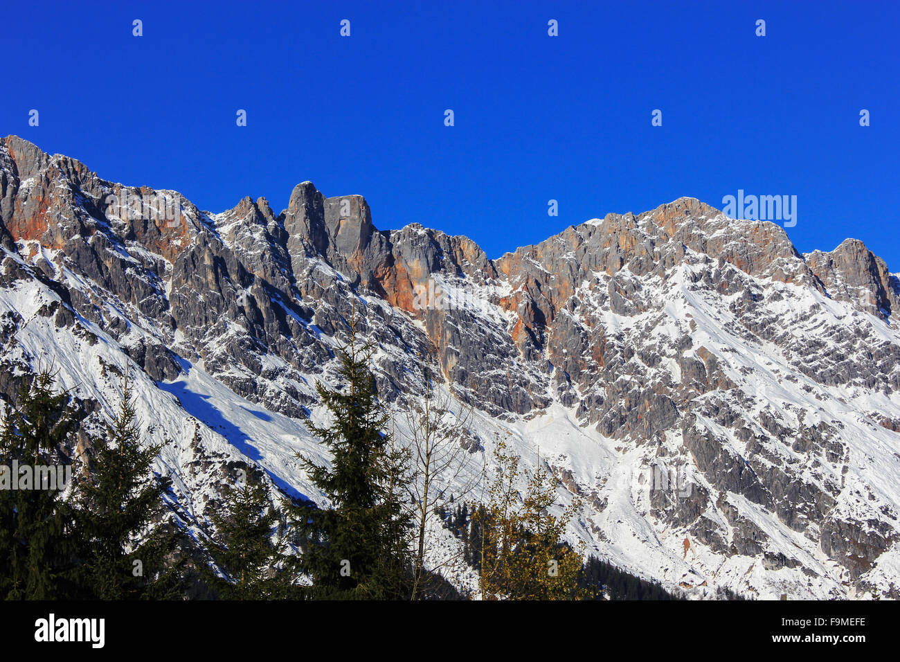 winter landscape in Austria Alps, snow sun and Snowy winter scene Stock Photo