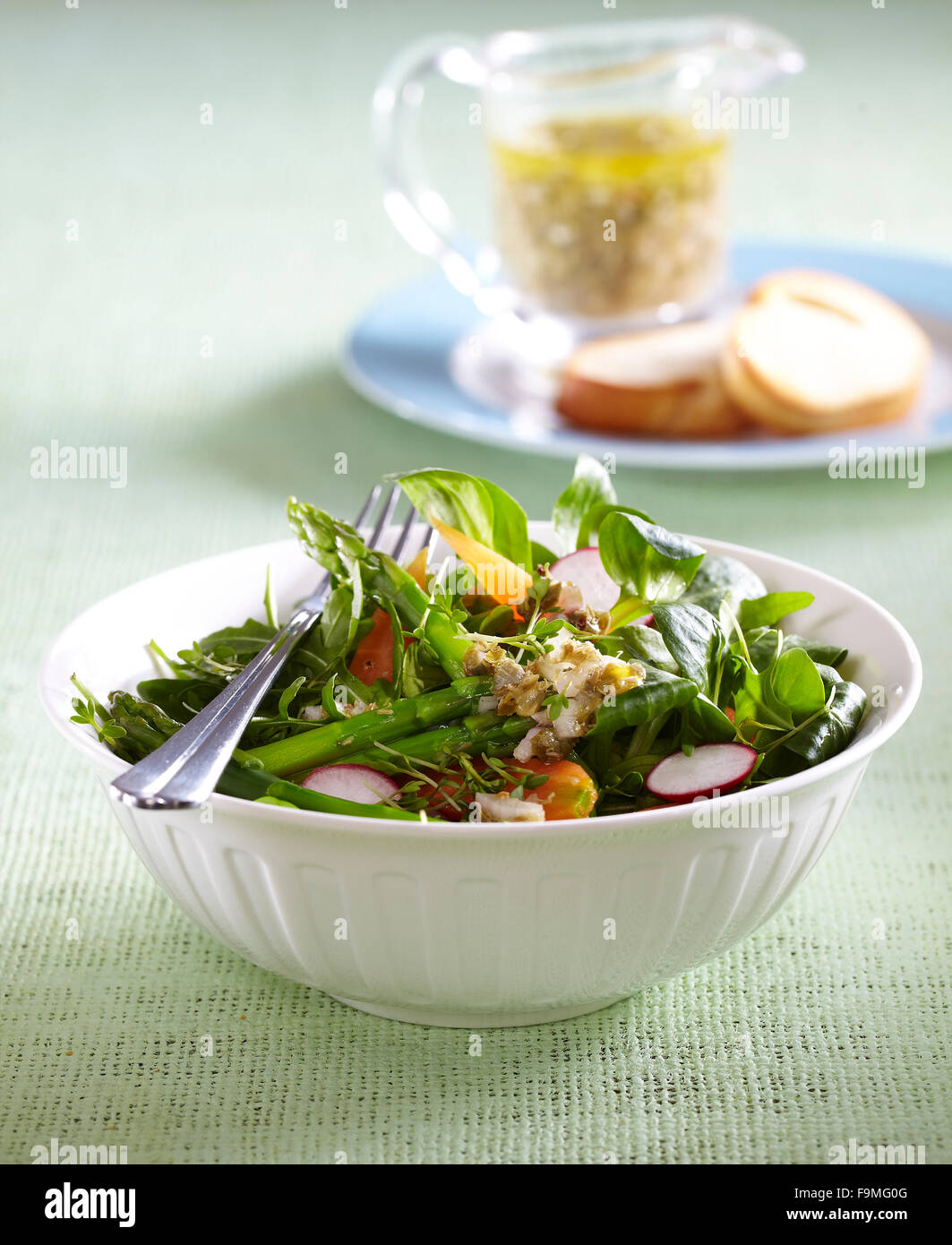 Spring salad with caper dressing Stock Photo Alamy