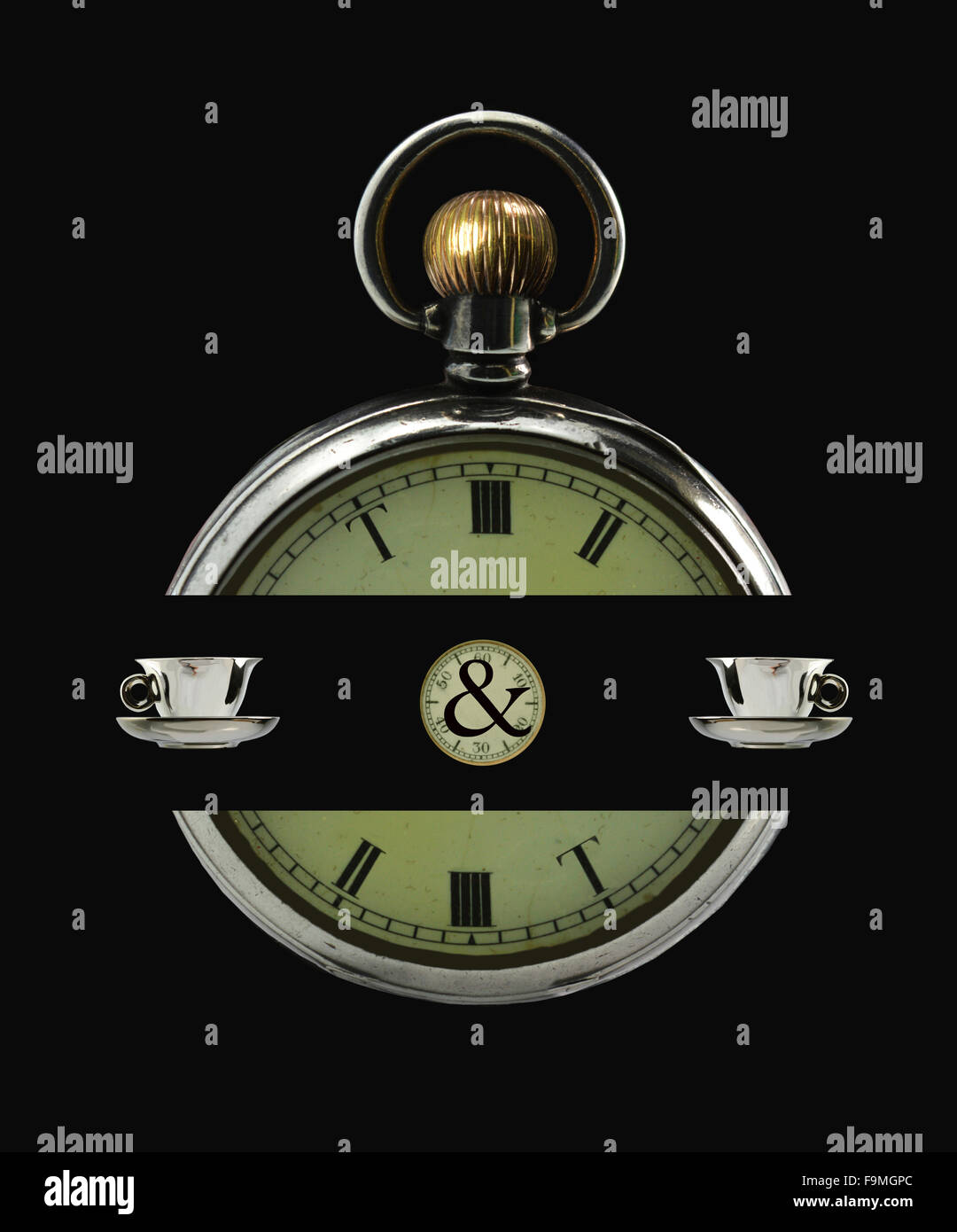 An antique pocket watch with numerals altered to read 'Tea for Two'. Stock Photo