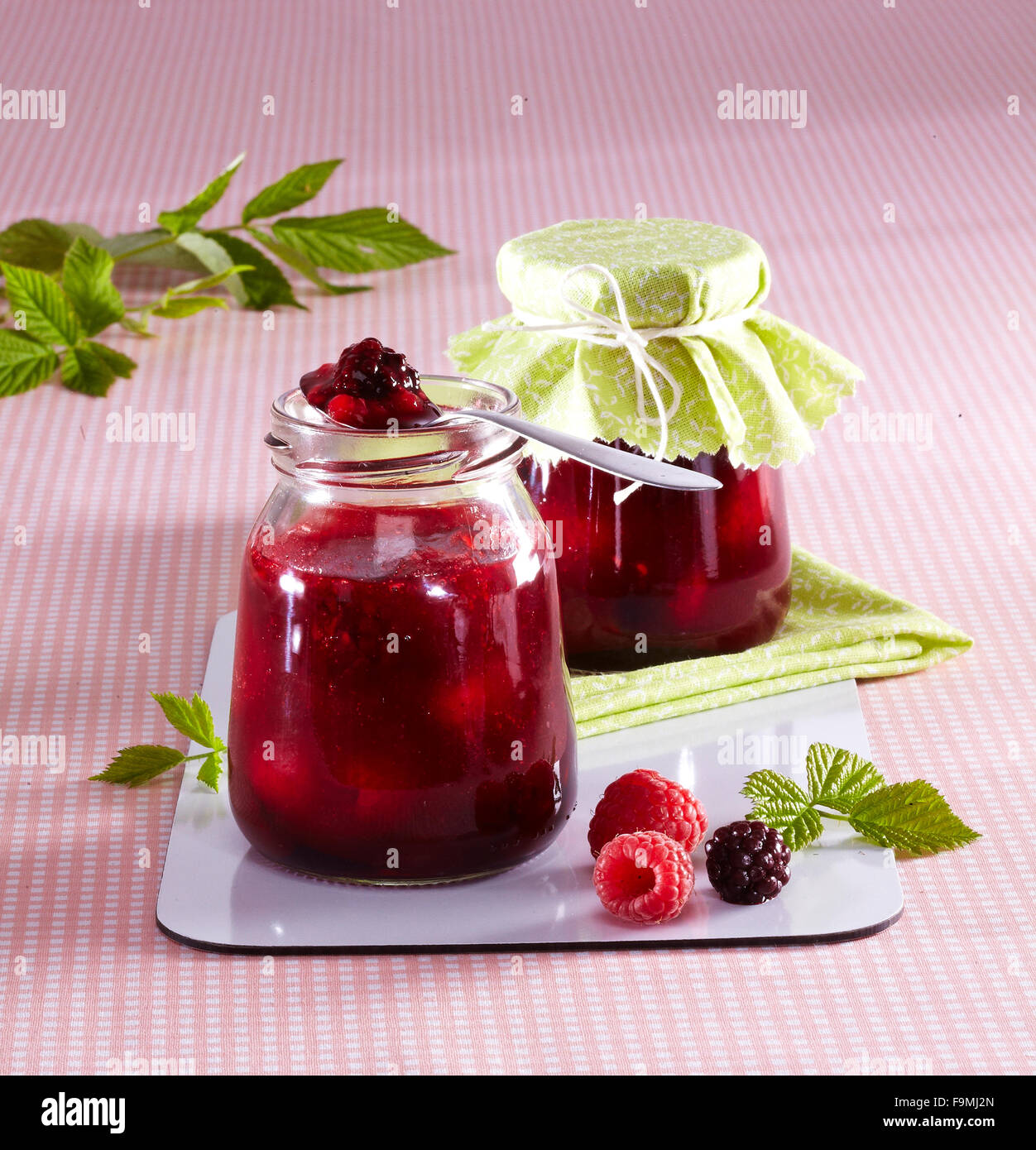 Raspberry and blackberry jam Stock Photo Alamy