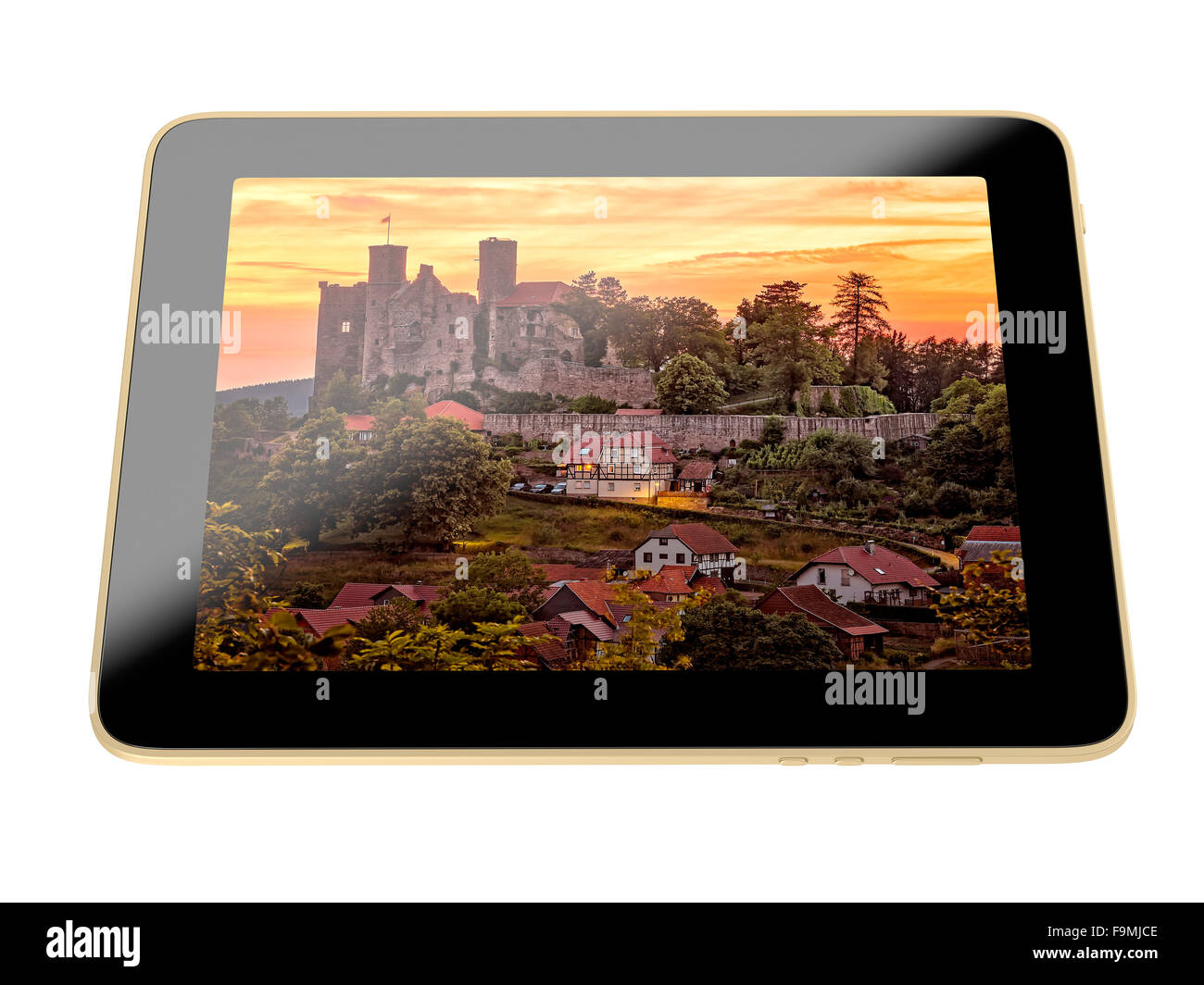 Castle ruin on tablet display Stock Photo